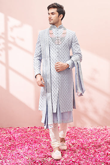 Grey color sherwani best sale