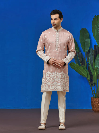 Onion Silk Kurta with Aligarhi Pant