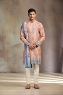 Rust Silk Kurta Set with an elegant mix of print and embroidery.