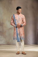 Rust Silk Kurta Set with an elegant mix of print and embroidery.