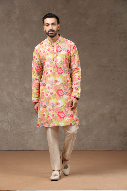 Mustard Silk Kurta with Aligarhi Pants