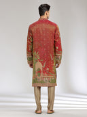 Rust Tissue Silk Embroidered & Printed Kurta Set