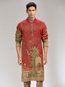 Rust Tissue Silk Embroidered & Printed Kurta Set