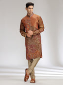 Brown Tissue Silk Embroidered & Printed Kurta Set