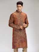 Brown Tissue Silk Embroidered & Printed Kurta Set