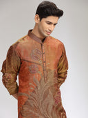 Brown Tissue Silk Embroidered & Printed Kurta Set