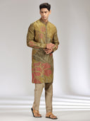 Green Tissue Silk Embroidered & Printed Kurta Set
