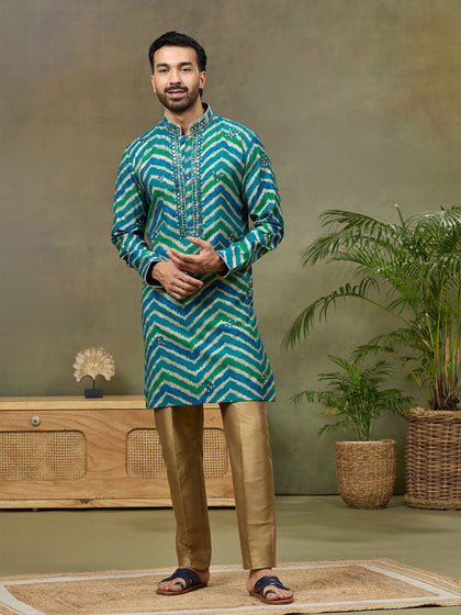 Indigo Embroidered Kurta with Aligarhi Pant