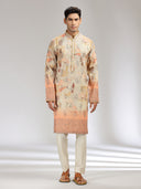 Fawn Tissue Silk Embroidered & Printed Kurta Set