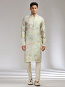 Pista Tussar Silk Embroidered Kurta Set