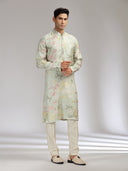Pista Tussar Silk Embroidered Kurta Set