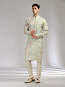 Pista Tussar Silk Embroidered Kurta Set