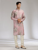 Onion Tussar Silk Embroidered Kurta Set