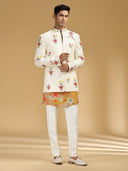 Regal Cream Embroidered Khadi Silk Jodhpuri Set