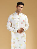 Classic Cream & White Printed Kurta Set