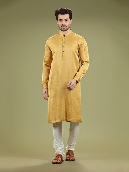 Mustard Yellow Blended Silk Casual Kurta Set