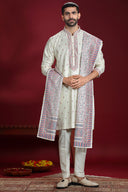 Cream Banarasi Jacquard Silk Kurta Set with Dupatta
