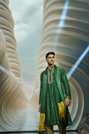 Green Silk Kurta Set with Dupatta and Highlight Embroidery