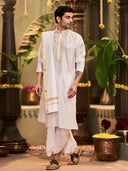 Muhurtham set with Chandan gold on Kurta, Dupatta, and Dhoti