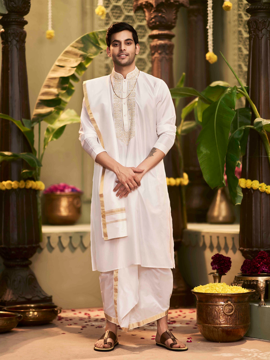 Buy Chandan Gold Muhurtham Kurta Dhoti Set KORANM