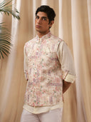 Multi-Color Printed Linen Bandi Shirt for Men