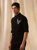 Black Rose Embroidered  Bandishirt for Men