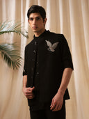Black Rose Embroidered  Bandishirt for Men