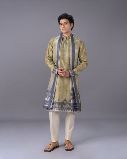 Radiant Green Silk Kurta Set with Alighari & Dupatta