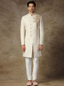 Breezy Beige Textured Sherwani Set