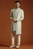 Shades Of Gold Pure Raw Silk Sherwani Set