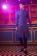 Deep Green Embroidered Suede Sherwani Set