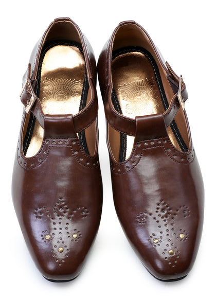 Coffee Handcrafted Punched Semi-Leather Sandals