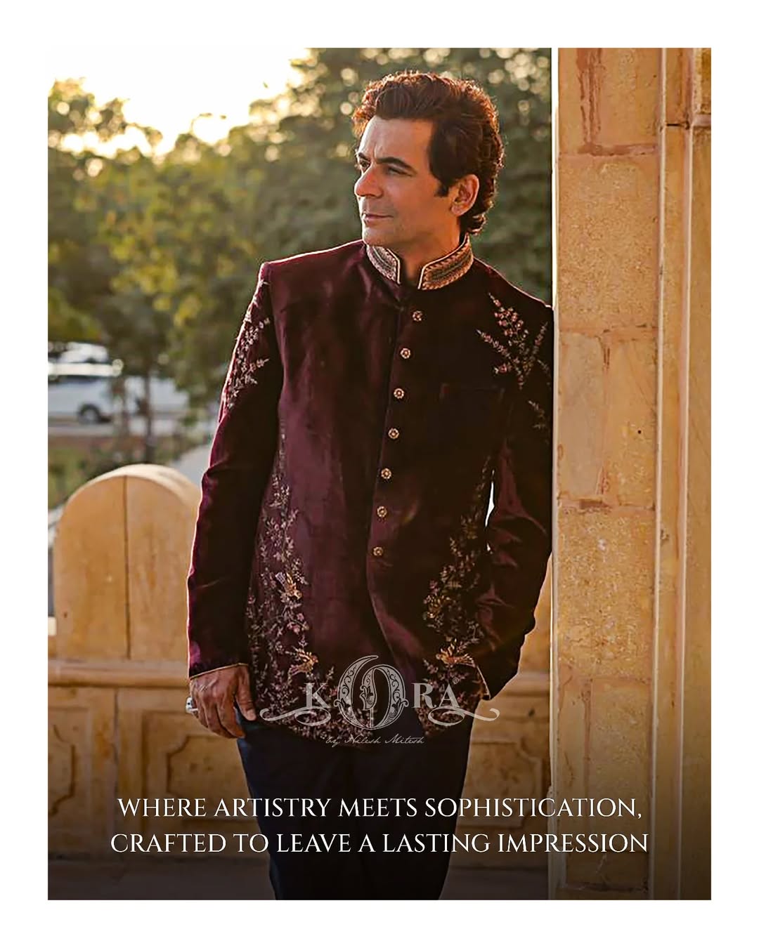 Sunil Grover shines in our regal wine velvet embroidered Jodhpuri set – timeless elegance redefined.