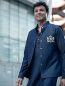 Blue Kurta Bandi Set with Embroidered Patch Work