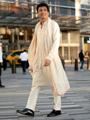 Beige Embroidered Kurta Set with Dupatta