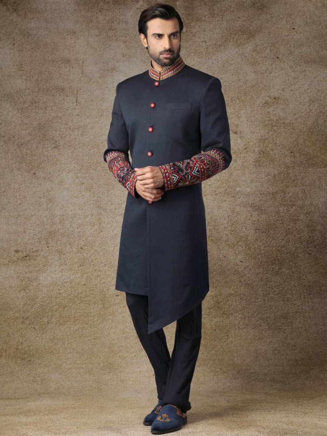 Rustic Navy Asymmetric Sherwani Set KORANM