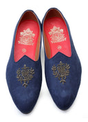 Navy Hand Crafted Zardoshi Embroidered Suede Jutti