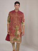 Rust Tissue Silk Embroidered & Printed Kurta Set