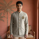 Light Pista Linen Bandi Shirt with Animal Design Embroidery - KORANM