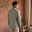 Light Pista Linen Bandi Shirt with Animal Design Embroidery - KORANM