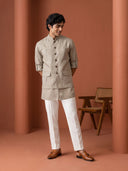 Light Brown Linen Embroidered Bandi Shirt