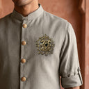 Light Pista Linen Bandi Shirt with Animal Design Embroidery - KORANM