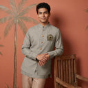Light Pista Linen Bandi Shirt with Animal Design Embroidery - KORANM
