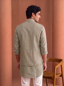 Light Brown Linen Embroidered Bandi Shirt