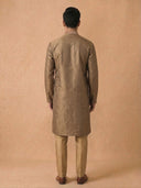Olive Green Silk Kurta Set with Antique Gold Aligarhi for Men – Ethnic Wear - KORANM