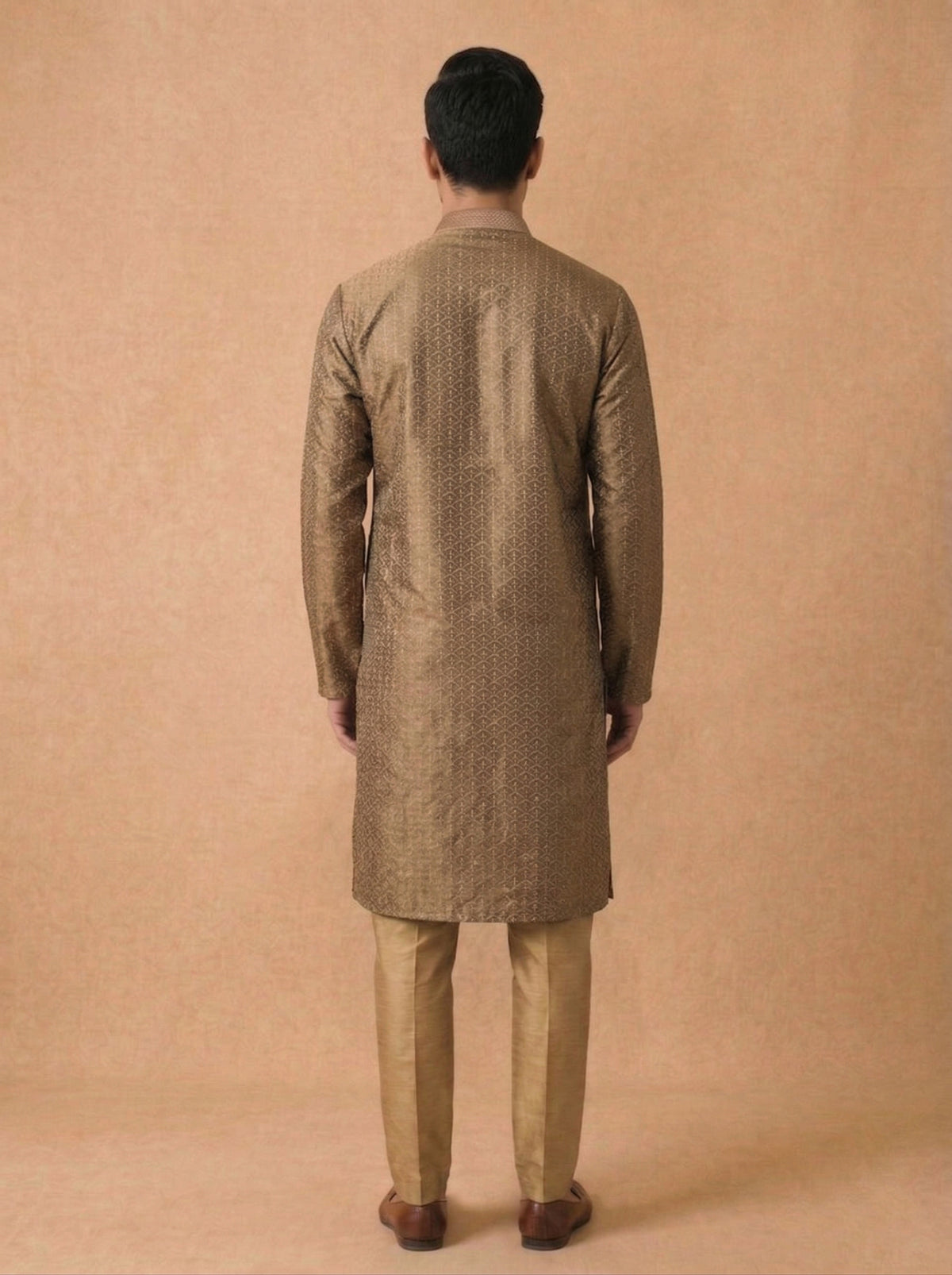 Olive Green Silk Kurta Set with Antique Gold Aligarhi for Men – Ethnic Wear - KORANM