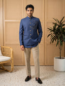 Royal Blue Terry Rayon Bandi Shirt with Animal Design Embroidery