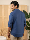 Royal Blue Terry Rayon Bandi Shirt with Animal Design Embroidery