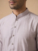 Lilac Silk Kurta Set with Cream Aligarhi for Men – Classic Ethnic Wear - KORANM