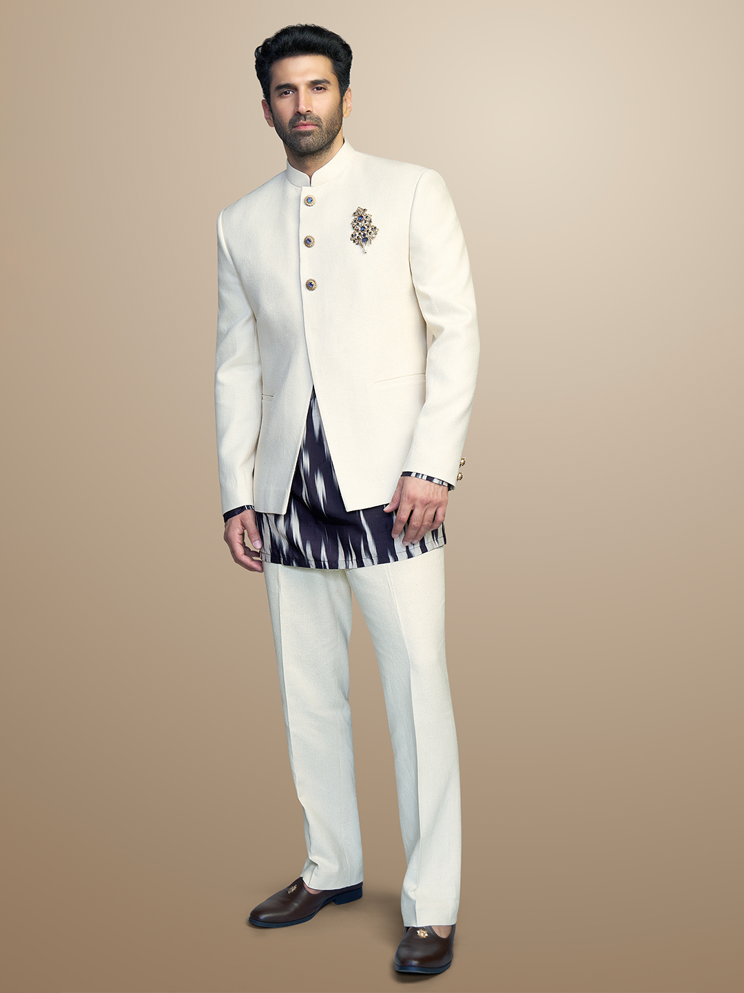 Cream Matka Silk Jodhpuri Set – Aditya Roy Kapur Collection